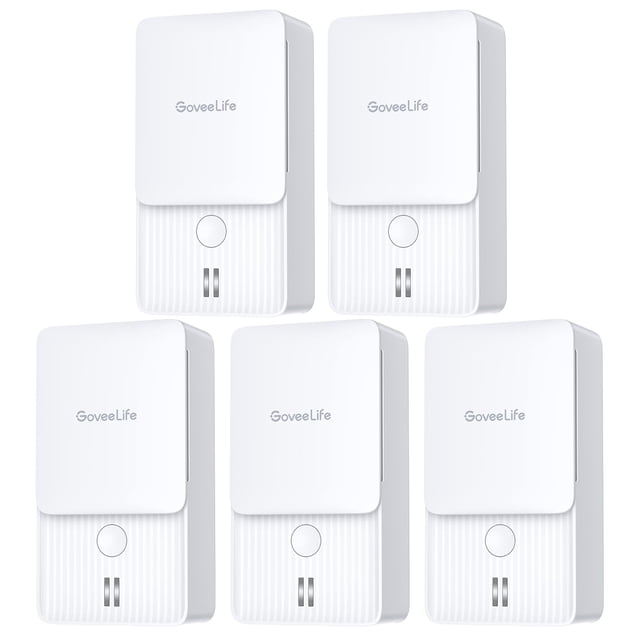 GoveeLife Detectores de fugas de agua, paquete de 5 alarmas de audio ajustables de 100 dB y detector de alertas de fugas y goteo para el hogar, dormitorios, sótano, almacén, cabina/RV