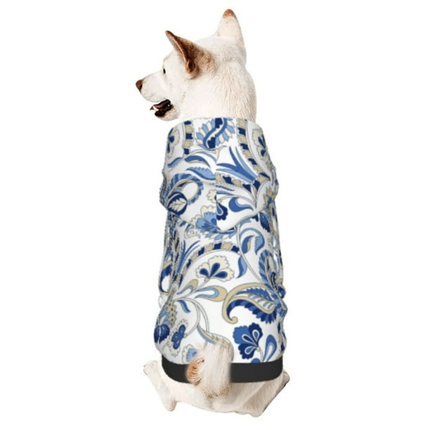 Fotbe Blue Paisley Sudadera con Estampado para Perros Pequeños – Suéter con Capucha para Mascotas, Tela Suave de Forro Polar con Bolsillo-Medium