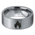 thumbnail image 2 of Tungsten Hot Fire Flame Emblem Band Ring 8mm Men Women Comfort Fit Gray Flat Cut Brushed Polished, 2 of 4