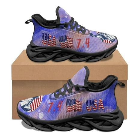 

7.4 American Independence Day Print Lace Up Sneakers Non-slip Breathable Travel Flats Summer Shock Absorbing Vulcanized Shoes
