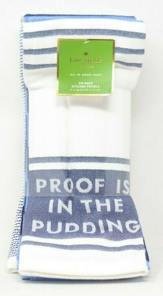Kate Spade New York 6 Pack Kitchen Towels PROOF IS IN THE PUDDING, 17x28