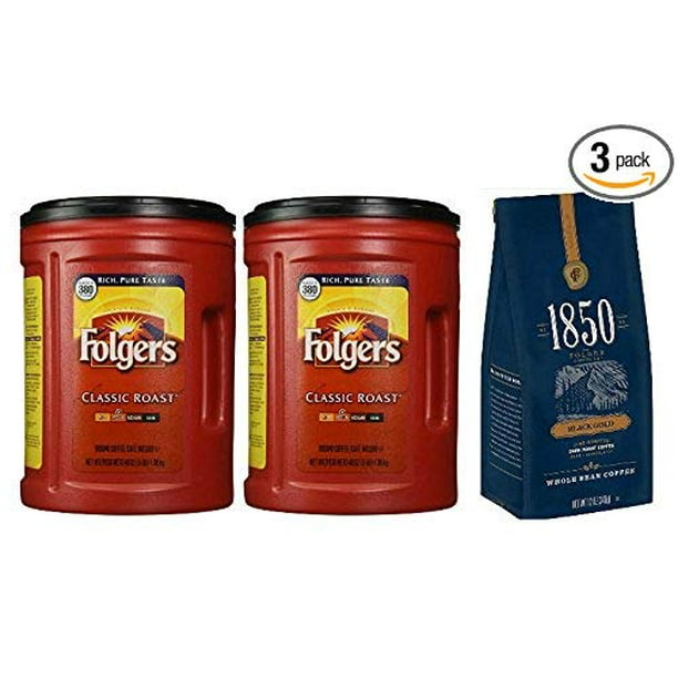 Folgers Coffee Classic Medium Roast, 2 x 48oz Canister, and 1850 Black