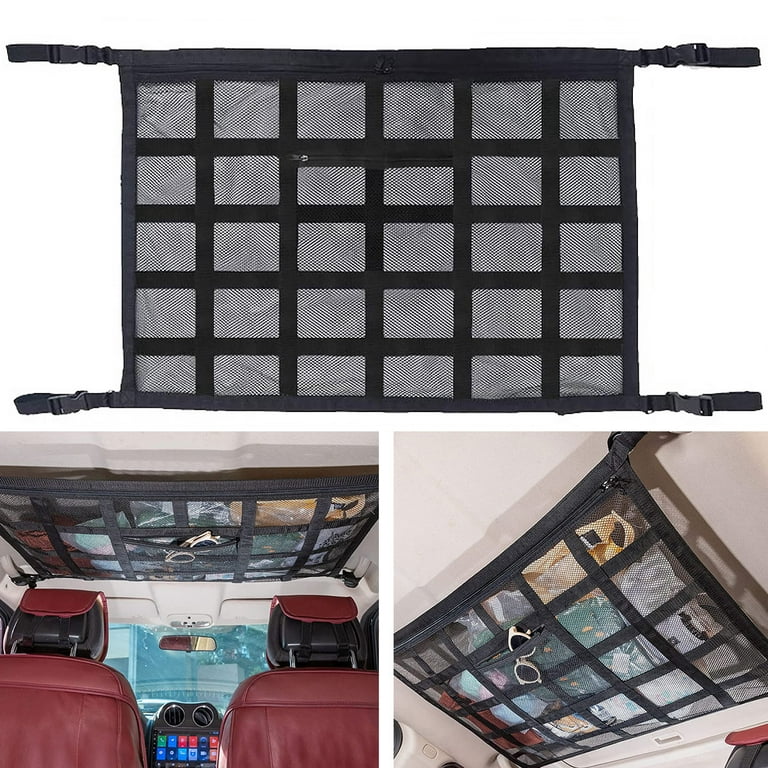 Car Ceiling Cargo Net Strong Load-Bearing Mesh Car Roof Storage Organizer  Large Capacity Space Saving Car Ceiling Net Storage Bag Car Interior  Accessories for SUV Truck Van 