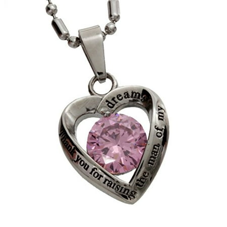 R.H Jewelry Womens Stainless Steel Heart Pendant Mother in Law Pink Crystal