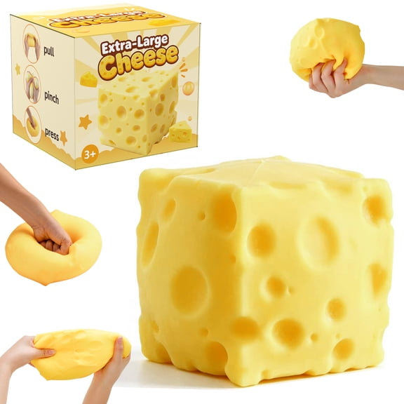 Jumbo Squishy Cheese – Large Soft Slow Rising Cheese Squishy Toy, Super Squeezy Giant Block of Cheese for Sensory Play, Original Fidget Toy, Fun Novelty Gift for Kids and Adults