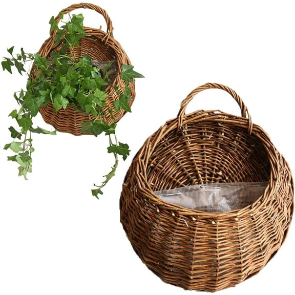 Hanging Wicker Basket for Wall: 2PCS Woven Storage Basket Wicker Wall Baskets Hanging Planter Rattan Hanging Flower Decorative Baskets for Outdoor Indoor Garden