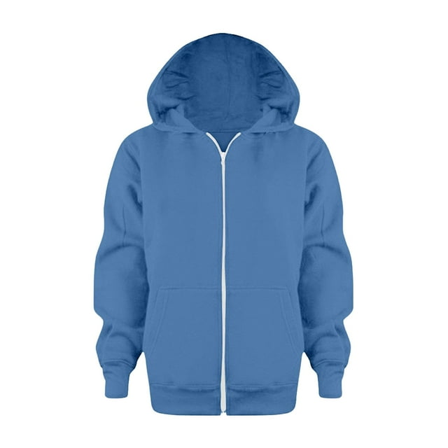 Aocisk Boys Zip Up Hooded Sweatshirt Solid Color Long Sleeve Jacket Top for Kids Youth Blue 4-5 Years