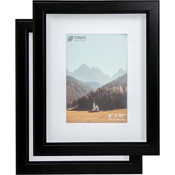 AmPm 16x20 Photo Picture Frame, Black Wood Frame, 2-Pack, with 12x16 Mat and Plexiglass (Black, 16 x 20 (Set of 2))