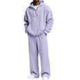 thumbnail image 4 of Migroa Hoodies for Men Tracksuit Set - Matchingquarter Zip Pullover Sportswear & Joggers Sweatpants, Versatile Athletic Casual Wear in Solid Colors , Purple Xl, 4 of 7