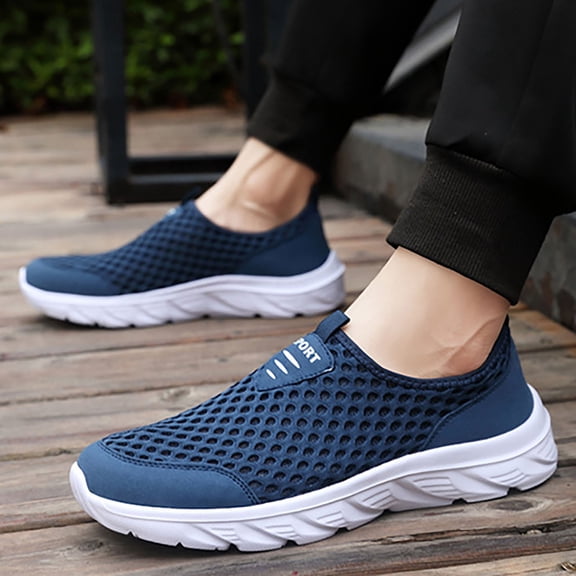AUDeals Men's Slip On Sneakers, Lightweight Mesh Walking Shoes with Non Slip Comfort for Summer Fall and Travel