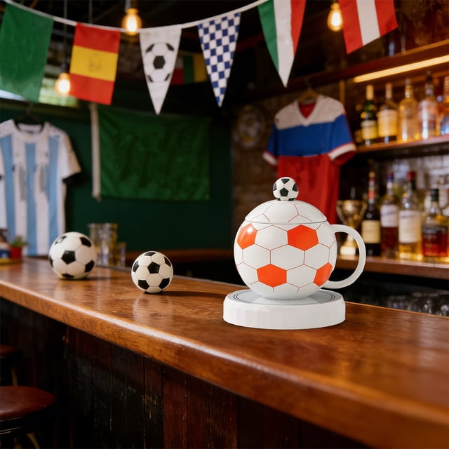 EGNMCR Football Themed Mug With Lid Spoon Gift Box Cute Ceramic Coffee Tea Cup A Great Gift For Sports Fans Ceramic cup