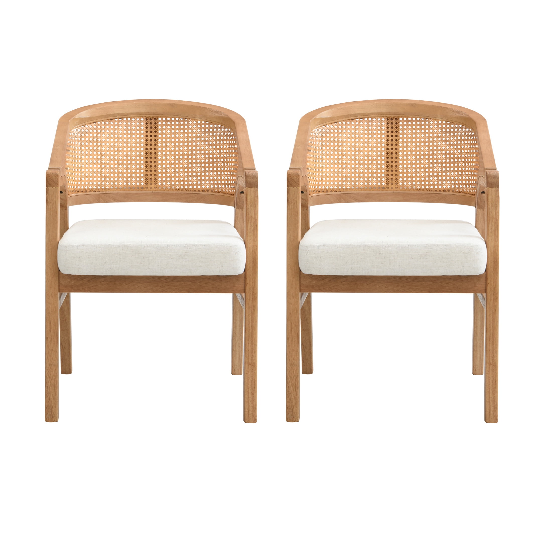Christopher Knight Home Mid-Century Upholstered Dining Chairs, Solid Wood, Cane Backs, Beige, Set of 2