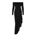 thumbnail image 6 of qolati Women's Off Shoulder Cocktail Dresses Elegant Long Sleeve Bodycon Irregular Hem Party Club Dress Basic Ruffle Trim Wedding Long Maxi Dress, 6 of 7
