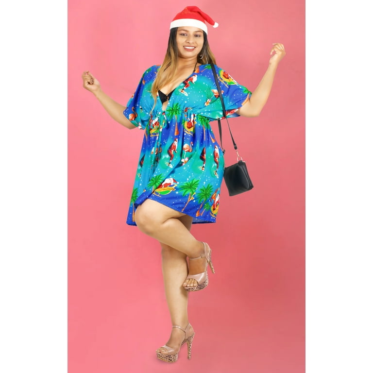 HAPPY BAY Women s Beachwear Swimsuit Coverups for Women Swim Beach Dress Cover Ups for Bathing Suit Cover up Christmas Tree XL XXL Xmas Blue Santa
