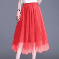 thumbnail image 3 of Womens Midi Tulle Skirts Mesh Party Long Elastic High Waist A-Line Pleated Flowy Tutu Skirts Red M, 3 of 4