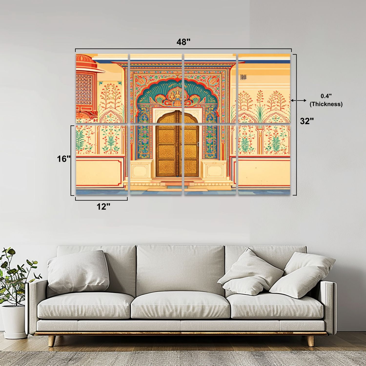 8 Pack Art Acoustic Panels Sound Absorbing Lotus Gate Chowk City Jaipur Decorative Soundproof Wall Panels Self Adhesive for Nursery Game Room Bedroom 48"x32"