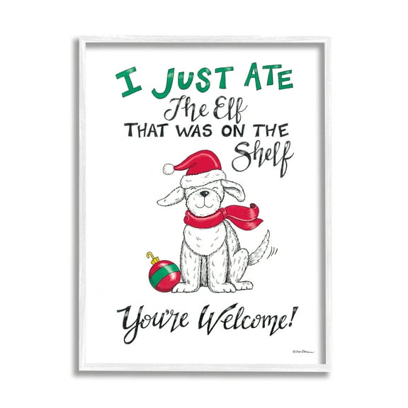 Stupell Industries Funny Christmas Dog Phrase Holiday Painting White Framed Art Print Wall Art, 24 x 30