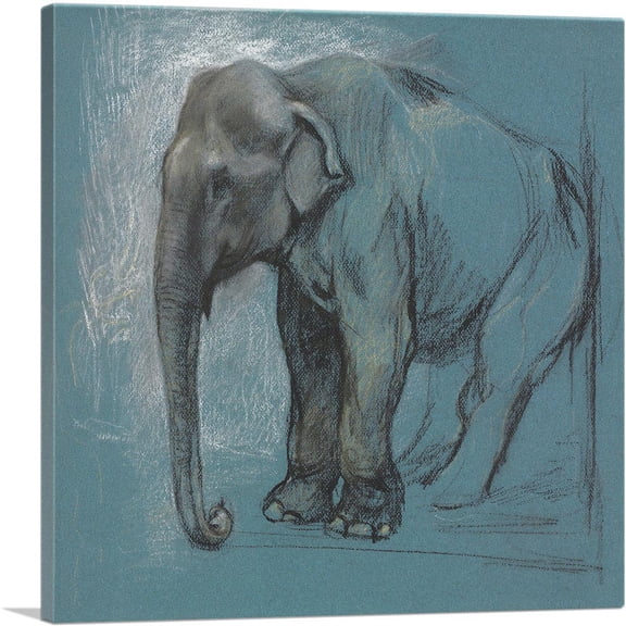ARTCANVAS Study Of An Elephant Canvas Art Print by John Macallan Swan - Size: 36" x 36" (0.75" Deep)
