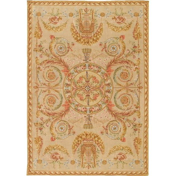Pasargad Home Savonnerie 117" x 167" Hand-Knotted Lamb's Wool Area Rug in Ivory