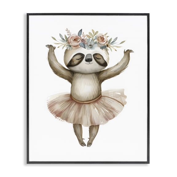 Stupell Industries Contemporary Dreamy Sloth Ballet with Flowers Black Framed Giclee Art, 11 x 14, by LSR Design Studio