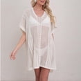 thumbnail image 4 of qelini Beach Cover up for Women Knitted Short Sleeve Beach Dress Cut Out Solid Color Cover Up Summer Vocation, 4 of 8
