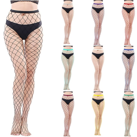 Kilaqueen Sexy High Waist Womens Tights Fishnet Stockings Thigh High Pantyhose Fashion Suspenders Black Blue Gray Green Yellow Thigh Stockings