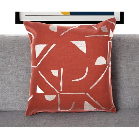 HomeRoots 549423 24 in. Orange & Ivory Geometric Cotton Blend Throw Pillow with Embroidery