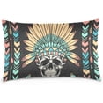 thumbnail image 4 of Skull with Indian Feather Hat Velvet Oblong Lumbar Plush Throw Pillow Cover/Shams Cushion Case - 16x24in - Decorative Invisible Zipper Design for Couch Sofa Pillowcase Only, 4 of 5
