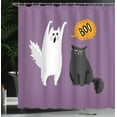 thumbnail image 4 of Ambesonne Halloween Shower Curtain, Funny Ghost Cat Says Boo, 69"Wx75"L, Pale Eggplant and Multicolor, 4 of 5