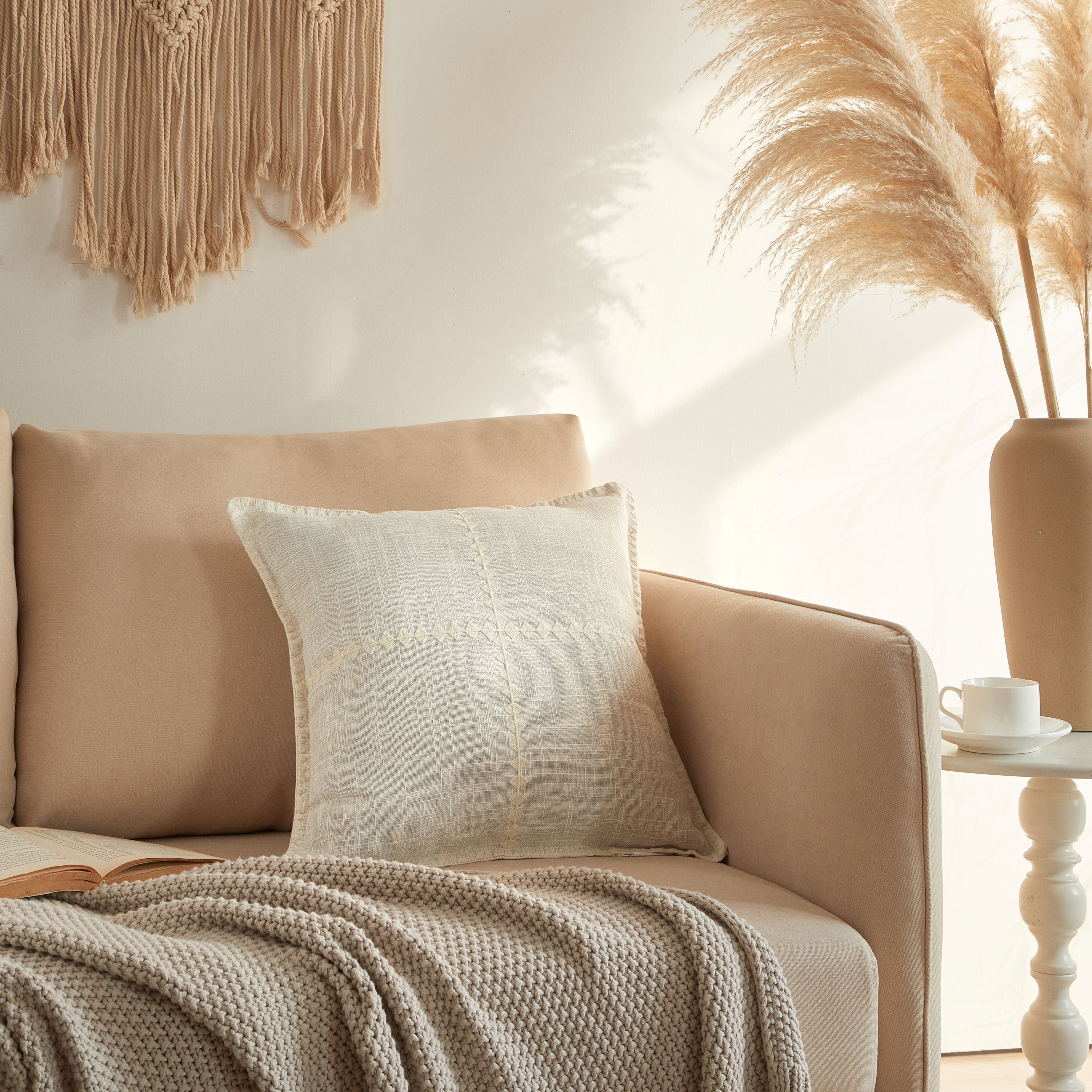 Mainstays by Becky G. & Alejandra Decorative Pillow, Papyrus Beige, 18" x 18"