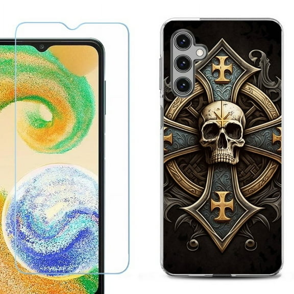 OneToughShield ® Compatible with Samsung Galaxy S24, Shockproof Fashion Phone Case, with Tempered Glass Screen Protector - Skull Art