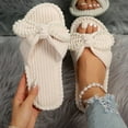 thumbnail image 2 of Xfvqtps Slippers for Women House Bedroom Corduroy Pearl Bow Open Toe Slide Comfy Fall Winte Slipper Beige, 2 of 9