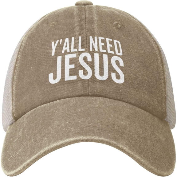 Y'all Need Jesus Cowboy Hat Men Vintage Mesh Baseball Cap Women Dad Hat Sun Hat Trucker Hat Black