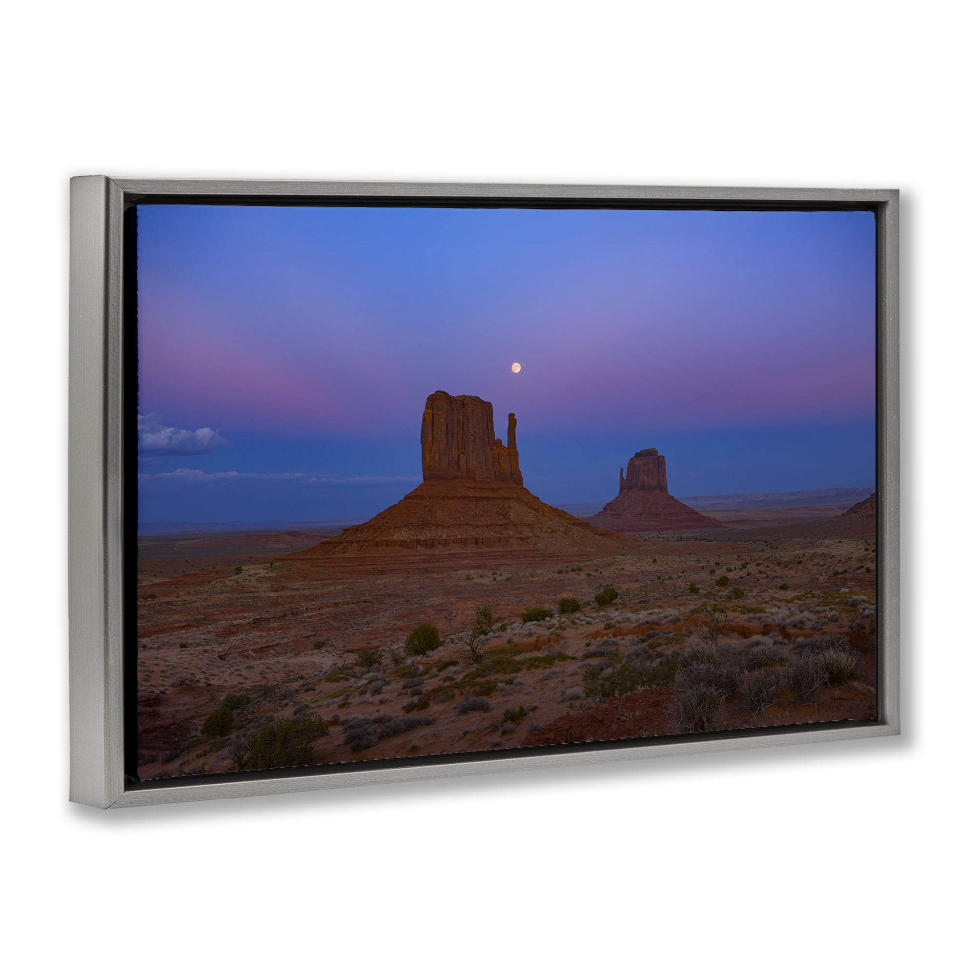 Stupell Industries Moon over Canyon Mesa Landscape & Nature Photography Gray Floater Framed Canvas Art Print Wall Art, 31 x 21