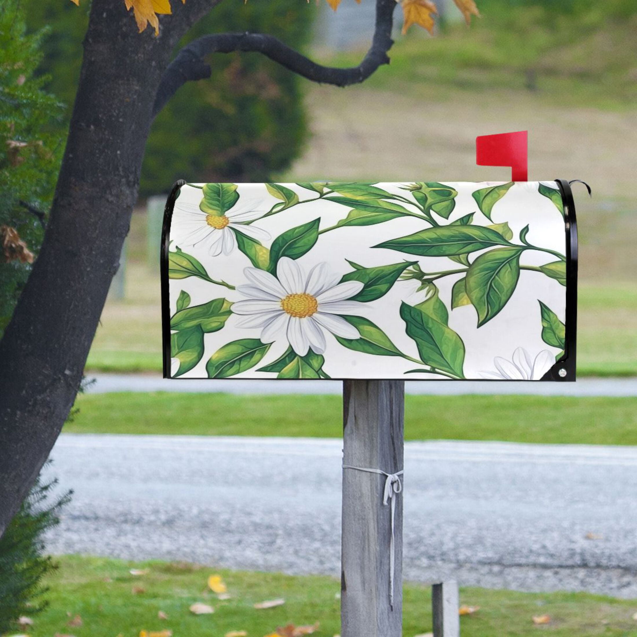 Magnetic PVC Mailbox Cover Sunny Daisy Pattern, 25.4" x 20.7" Large, Waterproof UV Resistant