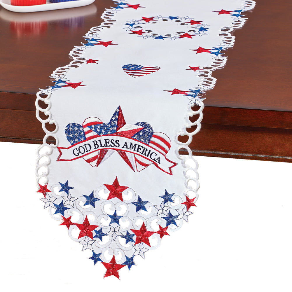 Embroidered Hearts And Stars Square Table Cloth 