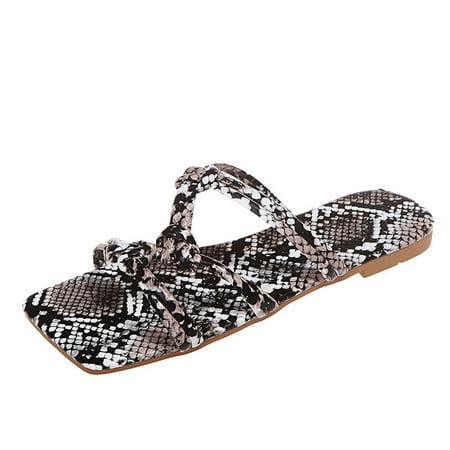 

Penkiiy Sandals Women Open Toe Print Flat Slippers Comfy Beach Roman Shoes Flip Flop