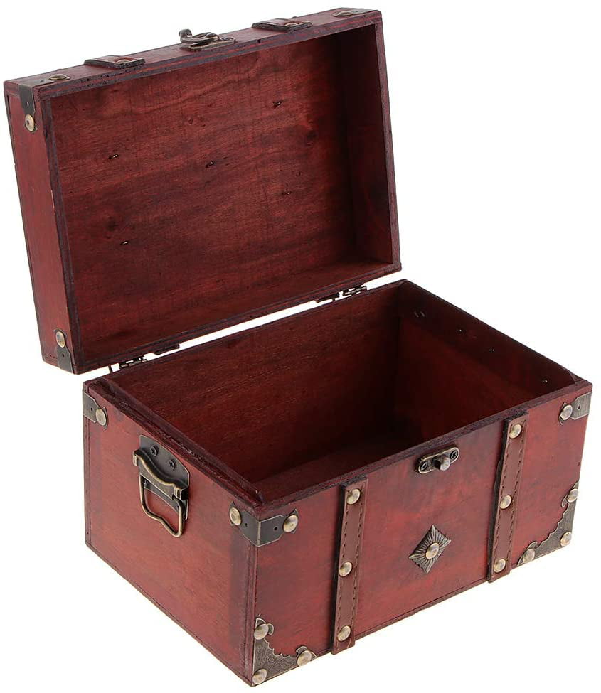 Boîte de rangement d'accessoires de bijoux de coffre au trésor en bois 