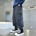 thumbnail image 2 of Girls Cargo Pants Loose Fit Baggy Pants Kids Straight Leg Grey Cargo Pants with Pockets Girls Pants Size 4-5 Years, 2 of 9