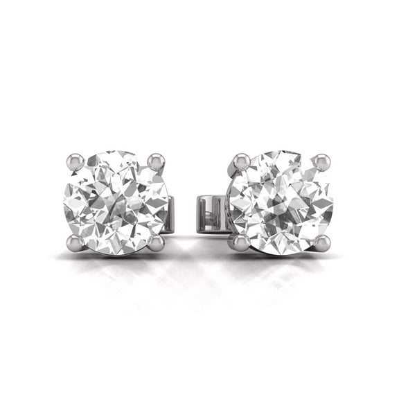 0.75 CTW Round Lab Grown Diamond Solitaire Stud Earrings with Basket Setting Pushbacks in 14K White Gold (E-F, VS1-VS2)