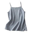 thumbnail image 2 of Sheghy Cotton Tank Top Women 100%Cotton Linen Blend Crew Neck Cami, Solid Split Hem Sleeveless Casual Tank Blue M, 2 of 7