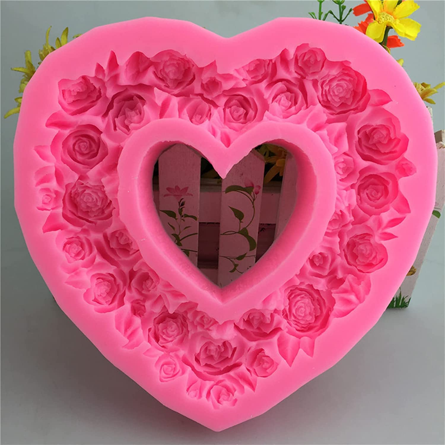 ABPETE Rose Heart Wreath Fondant Chocolate Candy Silicone Mold Cake Decorating Baking Pastry Tools Soap Mould Resin Polymer Clay Mold