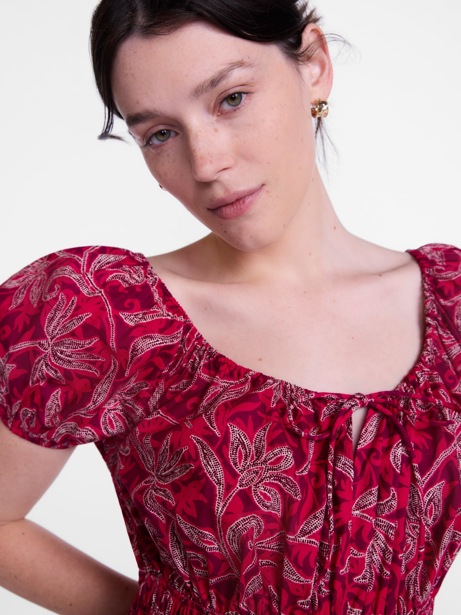 Scenario Women's and Women's Plus Smocked Waist Peasant Midi Dress with Puff Sleeves, Sizes XS-4X