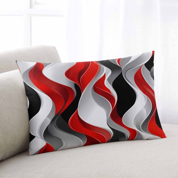 Red Black Grey Lumar Pillow Covers, Moire Modern Artwork Abstract Soft Breathable Throw Pillow Cases with Invisible Zipper, Decorative Pillowcase Pillows Protectors for Sofa Bed Chair 16"x24"