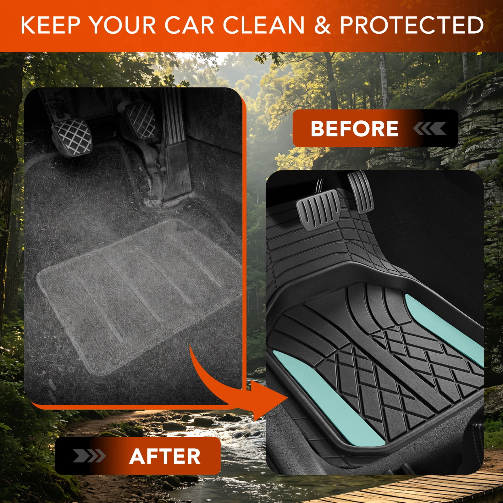 Auto Drive Rubber Car Floor Mats, Trim-to-Fit All-Weather Interior Protection, Waterproof Easy-Clean, Green