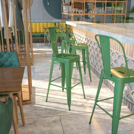 Flash Furniture Commercial Grade 30" High Green Metal Indoor-Outdoor Barstool with Removable Back