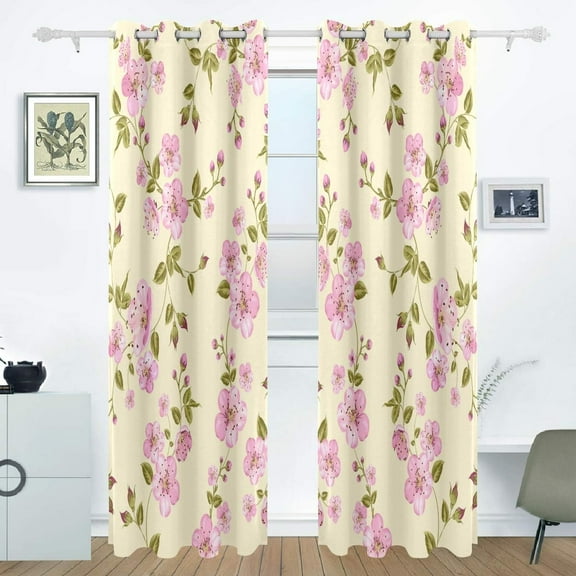 Coolnut Window Curtains Cherry Blossom Thermal Insulated Blackout Grommet Printed Window Treatment Drapes - 84x55 in - Polyester 2 Panels