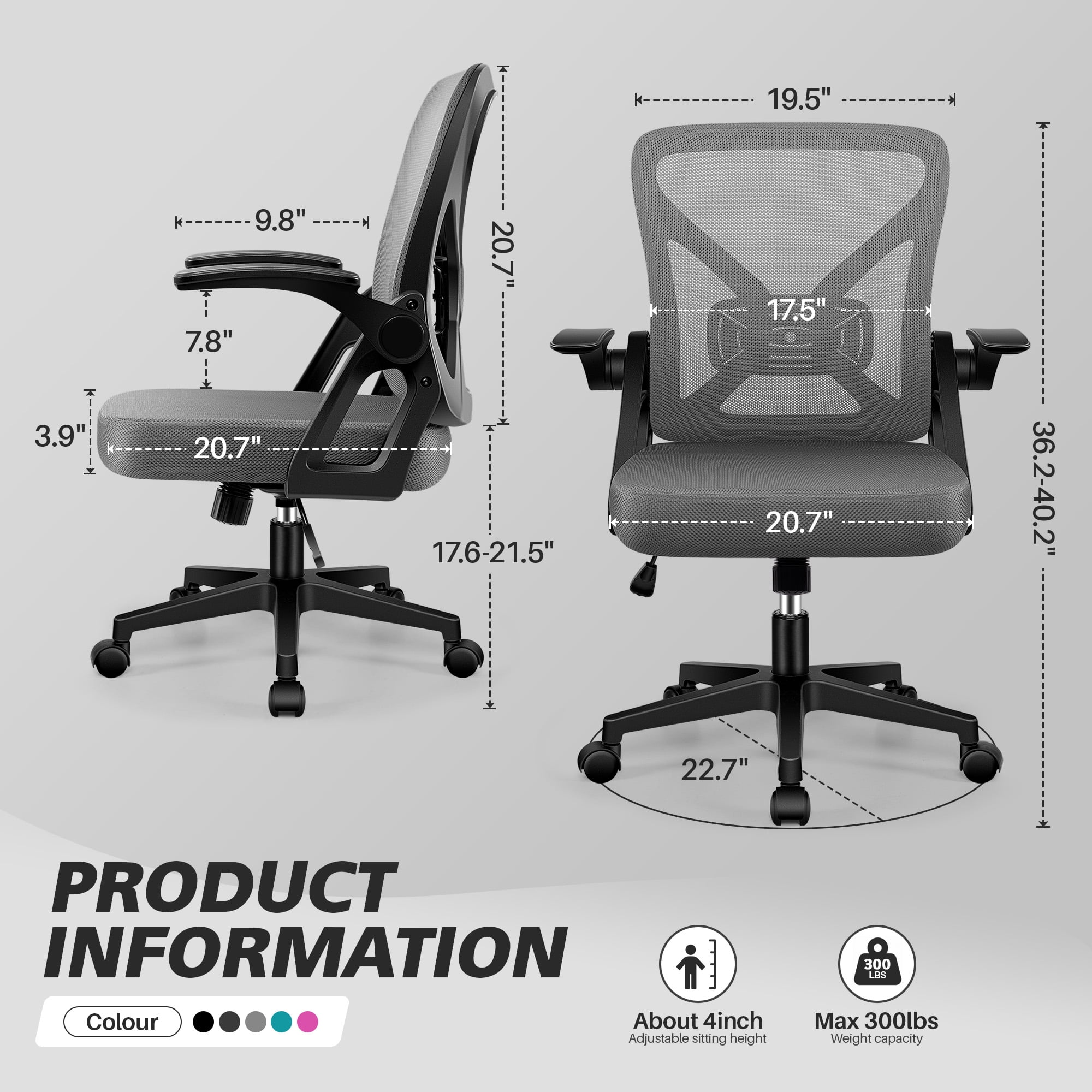 COOLHUT Office Chair, 300LBS Ergonomic Desk Chair with Adjustable Lumbar Support, Mesh Computer Chair, Executive Chairs for Home Office Comfortable Lumbar Support 8-Year Warranty, Dark Gray