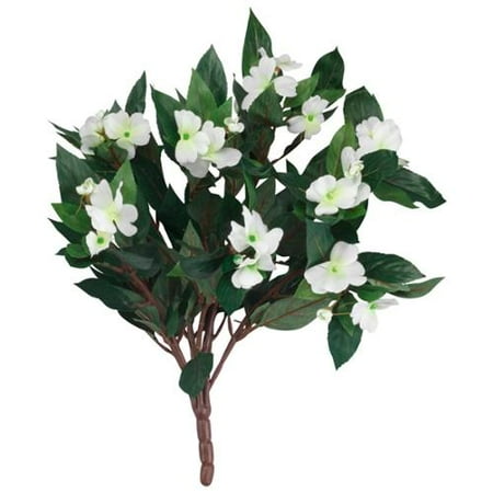 OakRidge Silk Impatiens Bush – Artificial Flowers Outdoor Décor – White, 18”