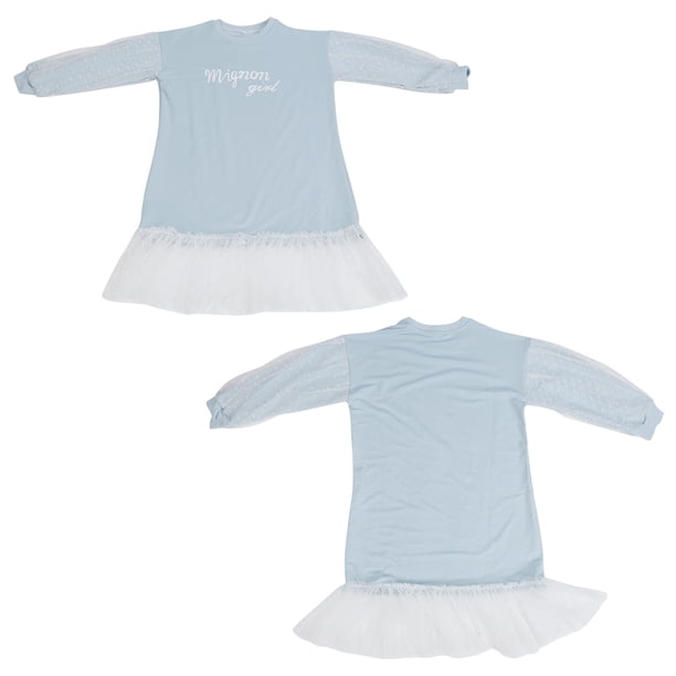 Vestido Para Niños, Estampado De Letras, Vestido Para Niñas, A La Moda, Elegante, Seguro, Agradable Al Tacto, Manga Abullonada Suave Para Viajes A Casa Para Reuniones De Fiesta ANGGREK Celeste 130cm